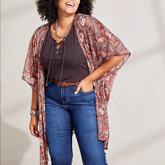 🆕2X/3X Lightweight Paisley Open Front Kimono - Picture 8 of 13